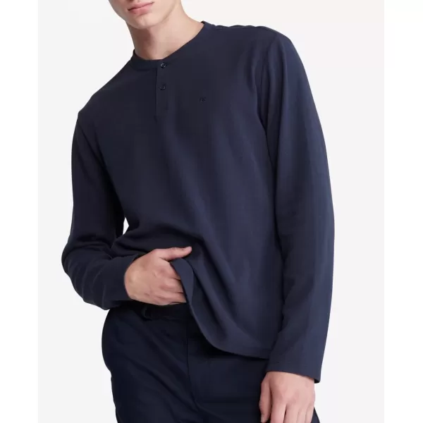 Calvin Klein Mens Long Sleeve Smooth Cotton Waffle HenleyDark Sapphire