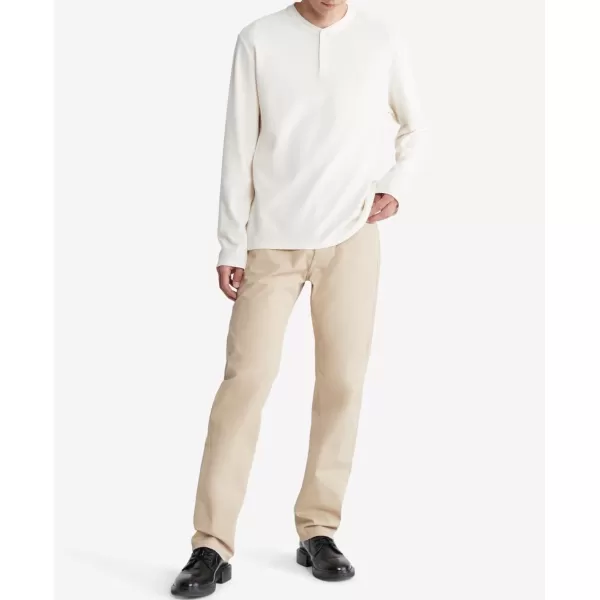 Calvin Klein Mens Long Sleeve Smooth Cotton Waffle HenleyIvory