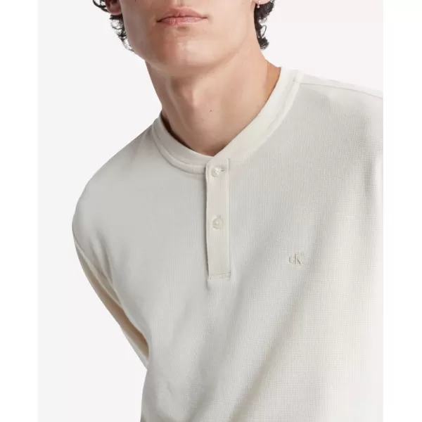 Calvin Klein Mens Long Sleeve Smooth Cotton Waffle HenleyIvory