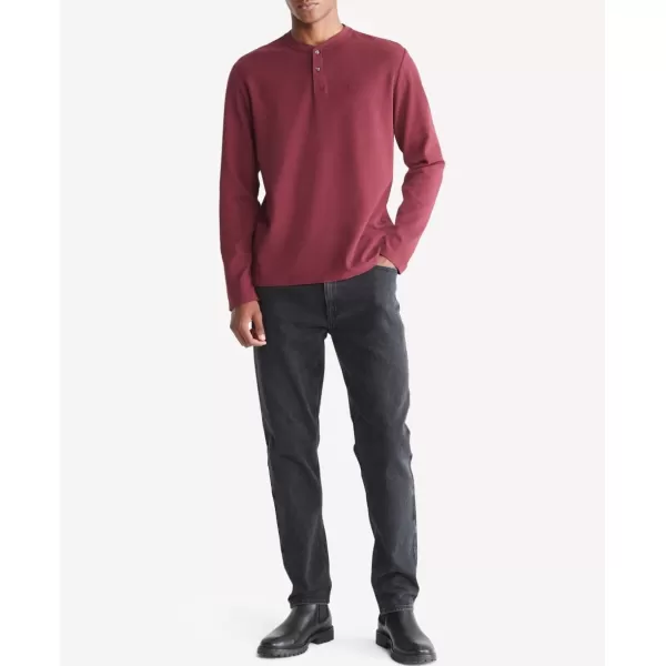 Calvin Klein Mens Long Sleeve Smooth Cotton Waffle HenleyTawny Port Heather