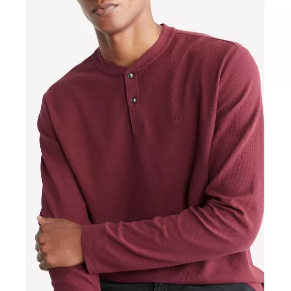 Calvin Klein Mens Long Sleeve Smooth Cotton Waffle HenleyTawny Port Heather