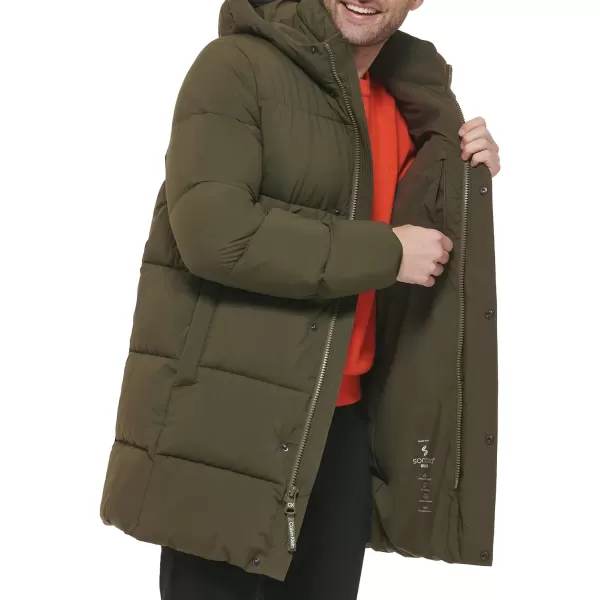 Calvin Klein Mens Long Stretch Puffer JacketOlive