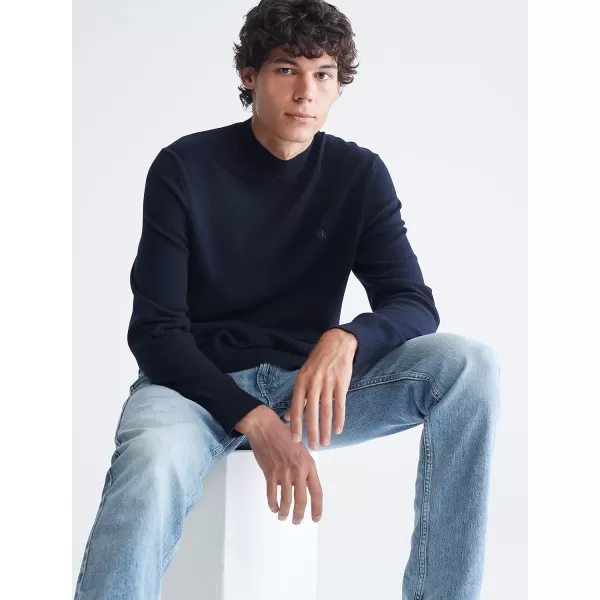 Calvin Klein Mens Merino Wool Blend Mockneck SweaterDark Sapphire