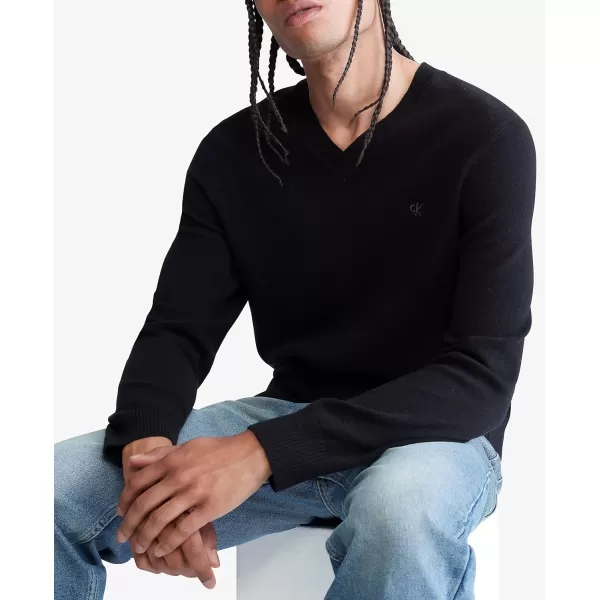 Calvin Klein Mens Merino Wool Blend VNeck SweaterBlack