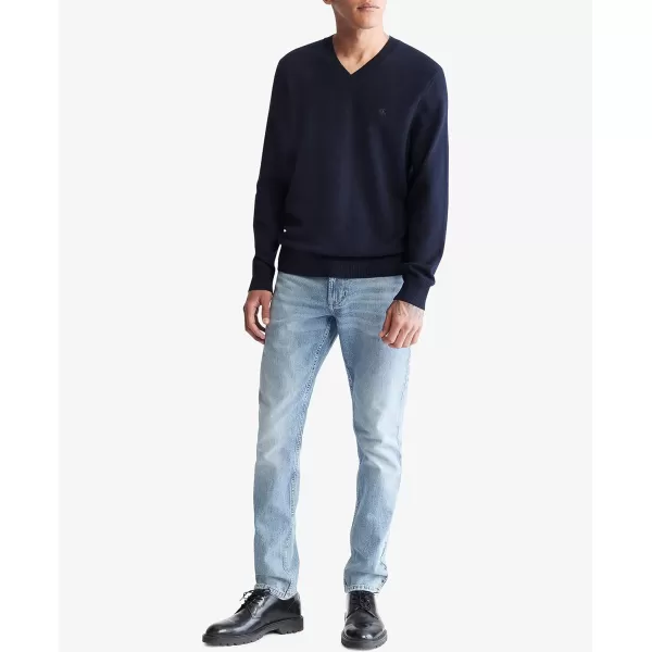 Calvin Klein Mens Merino Wool Blend VNeck SweaterDark Sapphire