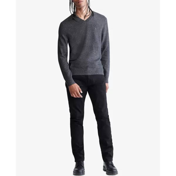 Calvin Klein Mens Merino Wool Blend VNeck SweaterGunmetal Heather