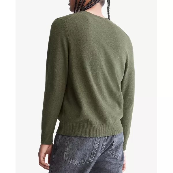 Calvin Klein Mens Merino Wool Blend VNeck SweaterJolly Green Bean