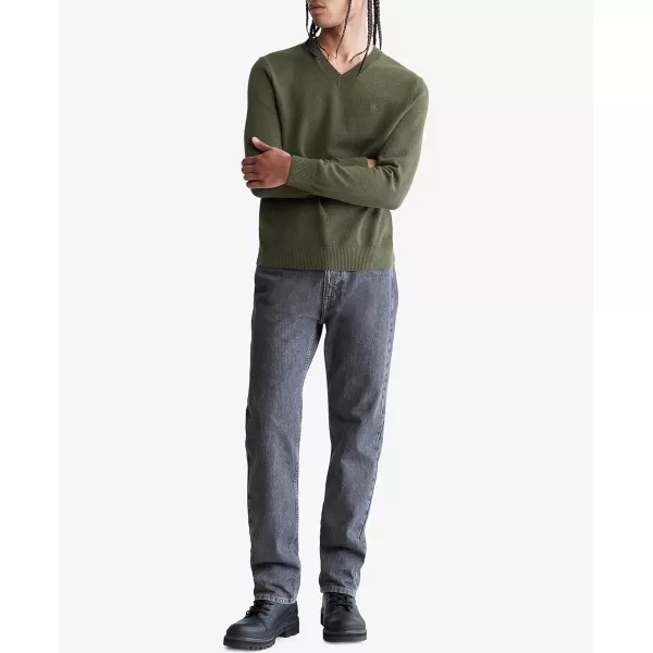 Calvin Klein Mens Merino Wool Blend VNeck SweaterJolly Green Bean