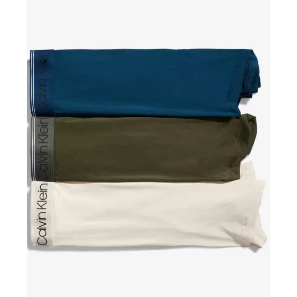 Calvin Klein Mens Microfiber Stretch 3Pack Boxer Brief3 Olive Tapioca Legion Blue