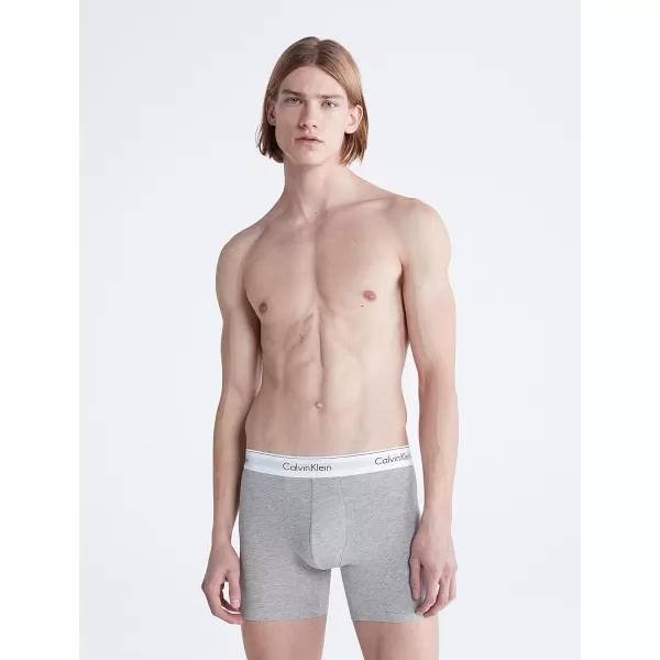 Calvin Klein Mens Modern Cotton Stretch 3Pack Boxer BriefGrey Heather Blue Edge Fuschia Berry