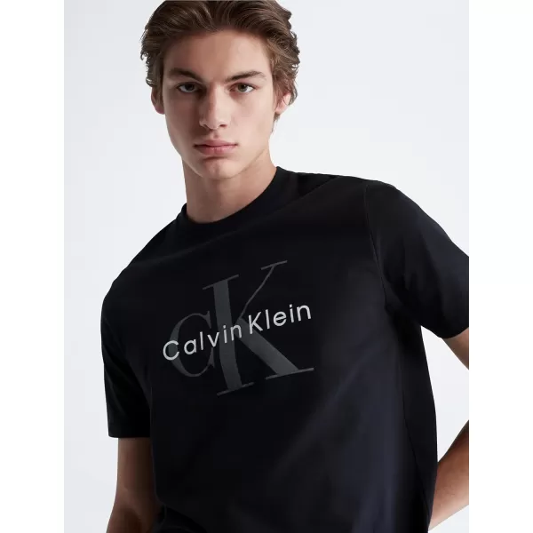 Calvin Klein Mens Monogram Logo Crewneck TShirtBlack Beauty