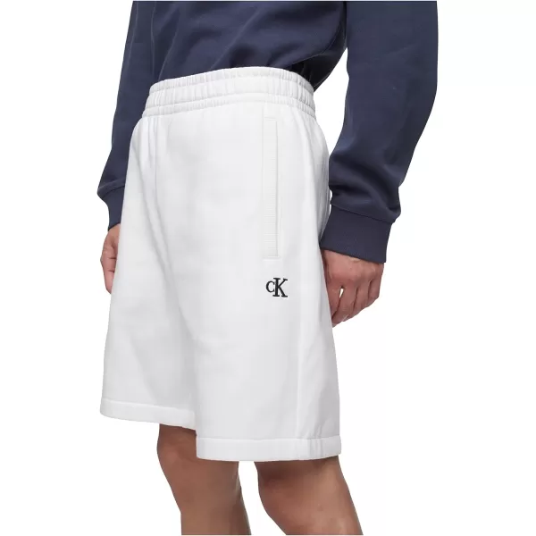 Calvin Klein Mens Monogram Logo Fleece ShortsBrilliant White