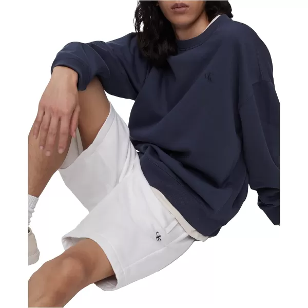 Calvin Klein Mens Monogram Logo Fleece ShortsBrilliant White