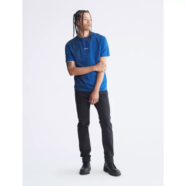 Calvin Klein Mens Paint Texture Logo Crewneck TShirtBlue Herald