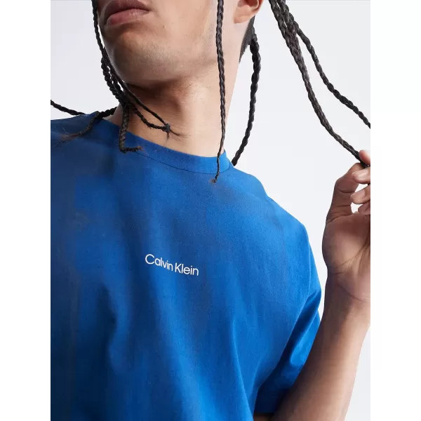 Calvin Klein Mens Paint Texture Logo Crewneck TShirtBlue Herald