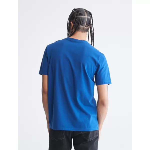 Calvin Klein Mens Paint Texture Logo Crewneck TShirtBlue Herald