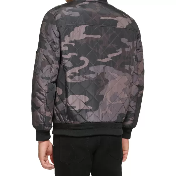 Calvin Klein Mens Quilted Zipper Detail Flight JacketBlack Camo