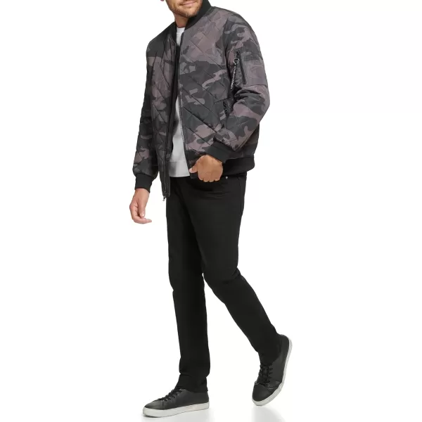 Calvin Klein Mens Quilted Zipper Detail Flight JacketBlack Camo