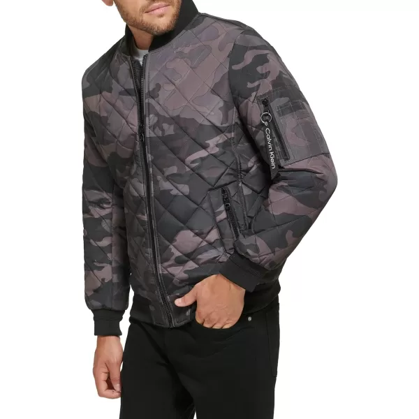 Calvin Klein Mens Quilted Zipper Detail Flight JacketBlack Camo