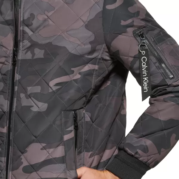 Calvin Klein Mens Quilted Zipper Detail Flight JacketBlack Camo