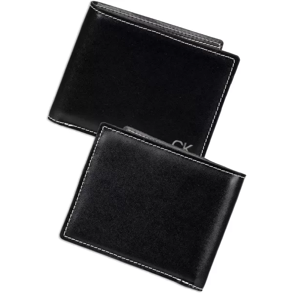 Calvin Klein Mens RFID Leather Minimalist Bifold WalletBlack Logo Individual Wallet