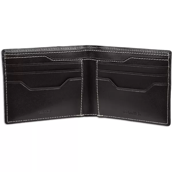 Calvin Klein Mens RFID Leather Minimalist Bifold WalletBlack Logo Individual Wallet