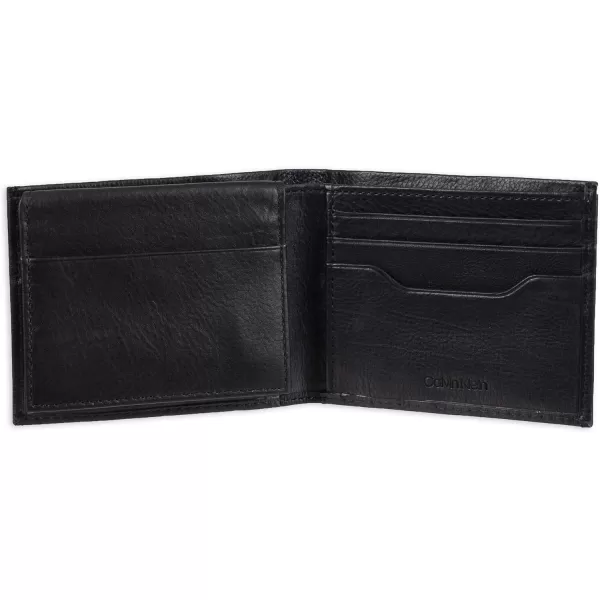 Calvin Klein Mens RFID Leather Minimalist Bifold WalletBlack Passcase Individual Wallet