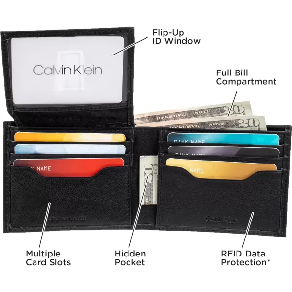 Calvin Klein Mens RFID Leather Minimalist Bifold WalletBlack Passcase Individual Wallet