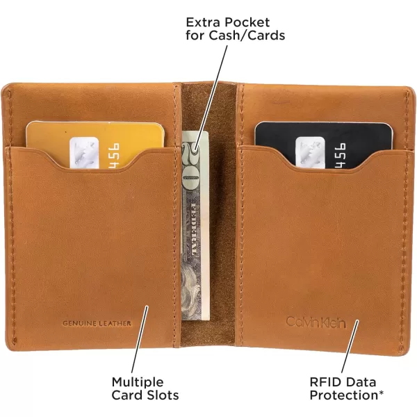 Calvin Klein Mens RFID Leather Minimalist Bifold WalletTan Duofold Individual Wallet