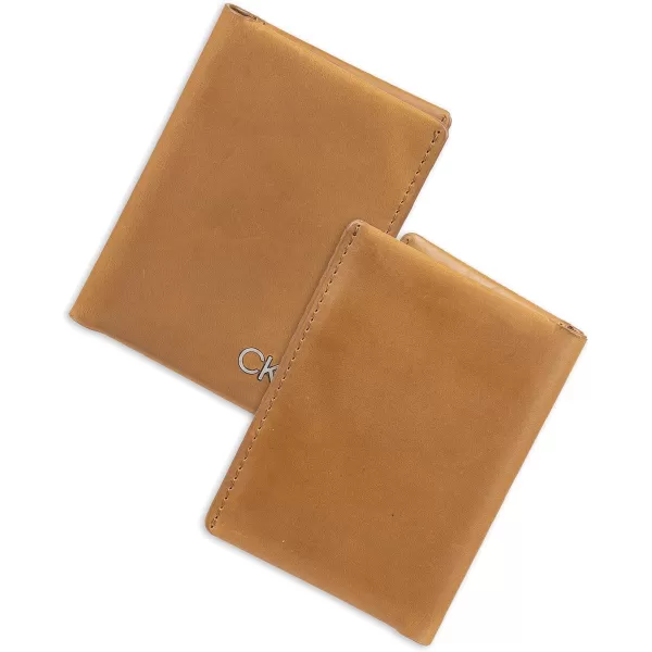 Calvin Klein Mens RFID Leather Minimalist Bifold WalletTan Duofold Individual Wallet