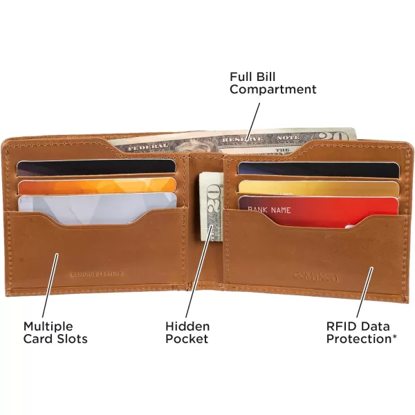 Calvin Klein Mens RFID Leather Minimalist Bifold WalletTan Slimfold Individual Wallet