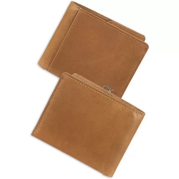 Calvin Klein Mens RFID Leather Minimalist Bifold WalletTan Slimfold Individual Wallet