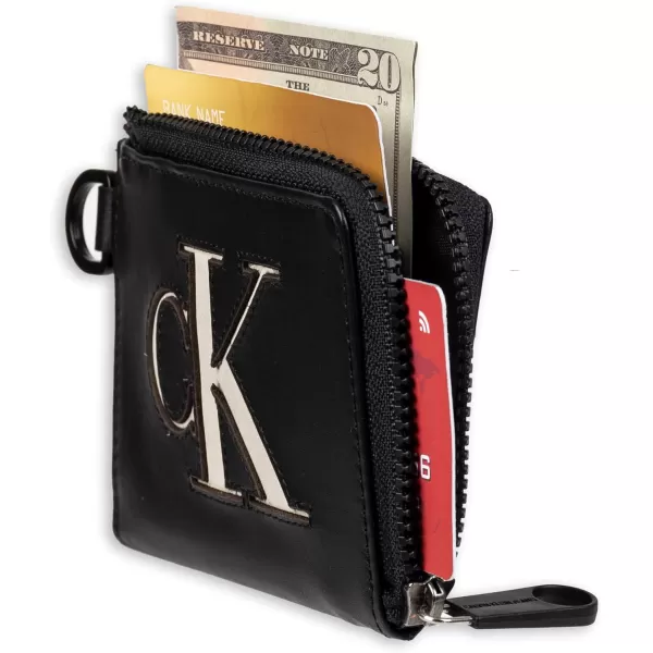 Calvin Klein Mens RFID Leather Slim Minimalist Card Case Wallet and Wallet SetsBlack Half Zip Individual Wallet