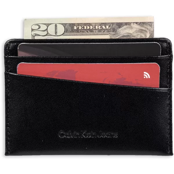 Calvin Klein Mens RFID Leather Slim Minimalist Card Case Wallet and Wallet SetsClassic Black Individual Wallet