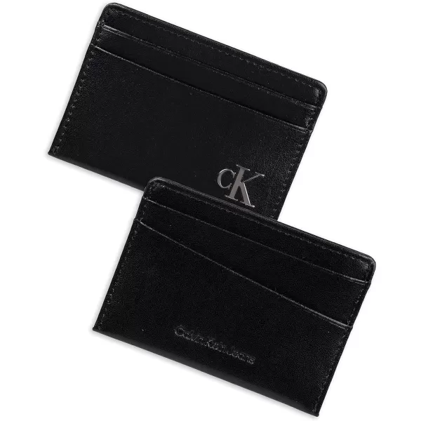 Calvin Klein Mens RFID Leather Slim Minimalist Card Case Wallet and Wallet SetsClassic Black Individual Wallet