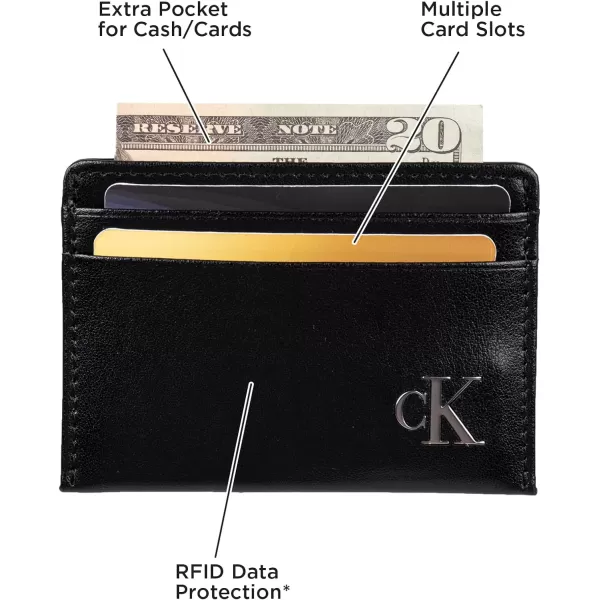 Calvin Klein Mens RFID Leather Slim Minimalist Card Case Wallet and Wallet SetsClassic Black Individual Wallet