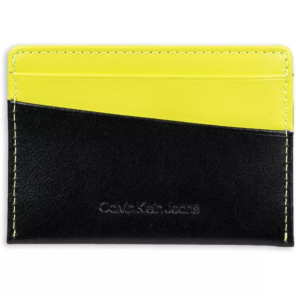 Calvin Klein Mens RFID Leather Slim Minimalist Card Case Wallet and Wallet SetsClassic BlackNeon Yellow Individual Wallet