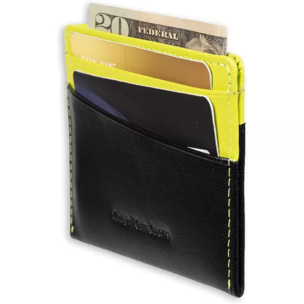 Calvin Klein Mens RFID Leather Slim Minimalist Card Case Wallet and Wallet SetsClassic BlackNeon Yellow Individual Wallet