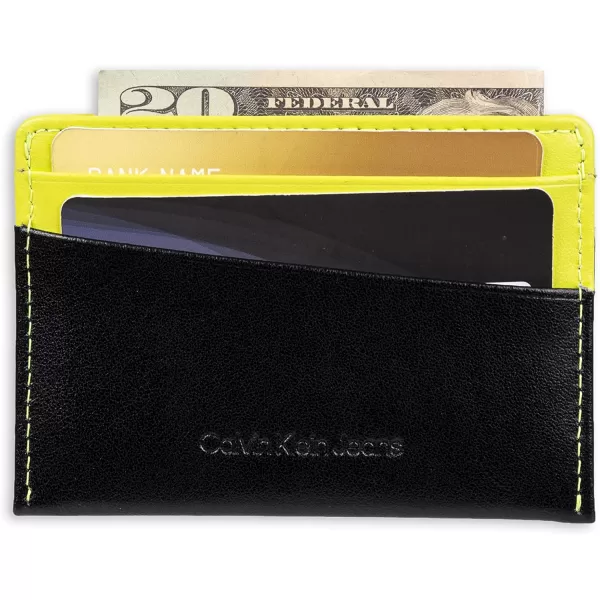 Calvin Klein Mens RFID Leather Slim Minimalist Card Case Wallet and Wallet SetsClassic BlackNeon Yellow Individual Wallet