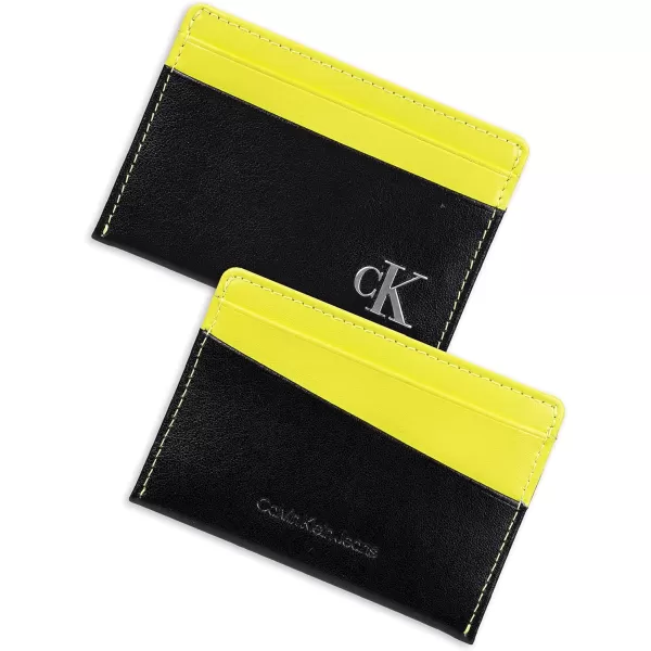 Calvin Klein Mens RFID Leather Slim Minimalist Card Case Wallet and Wallet SetsClassic BlackNeon Yellow Individual Wallet