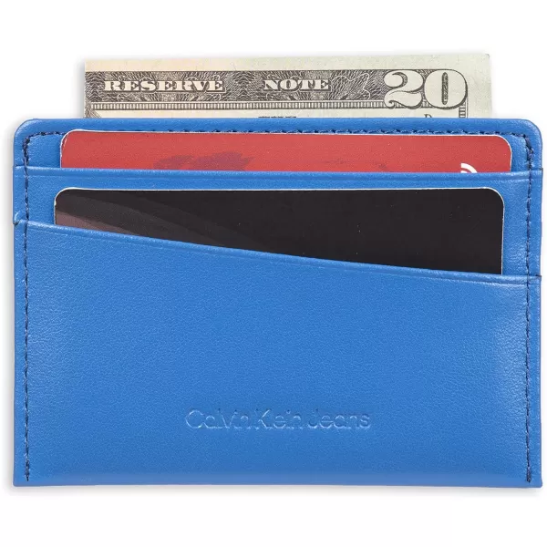Calvin Klein Mens RFID Leather Slim Minimalist Card Case Wallet and Wallet SetsClassic Blue Individual Wallet