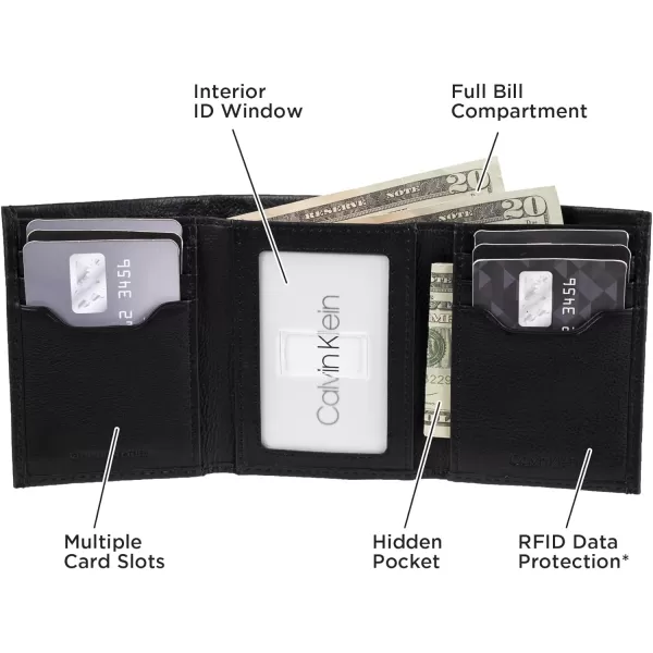 Calvin Klein Mens RFID Slim Minimalist Leather Trifold WalletBlack
