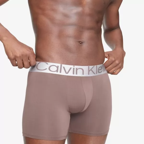 Calvin Klein Mens Reconsidered Steel Micro 3Pack Boxer BriefBig City Tan Berry Sangria Black