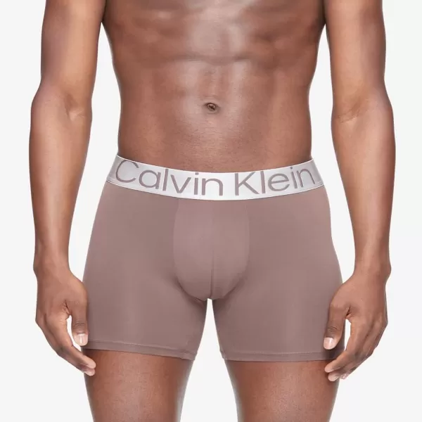 Calvin Klein Mens Reconsidered Steel Micro 3Pack Boxer BriefBig City Tan Berry Sangria Black