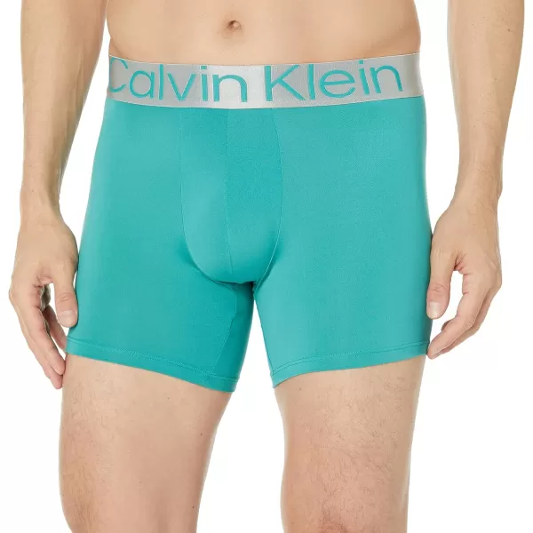 Calvin Klein Mens Reconsidered Steel Micro 3Pack Boxer BriefDistorted Blue Rich Clay Sage Meadow