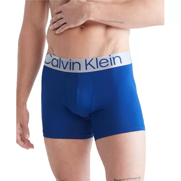 Calvin Klein Mens Reconsidered Steel Micro 3Pack Boxer BriefMidnight Blue Signature Blue Clay Grey