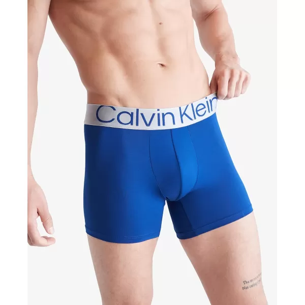 Calvin Klein Mens Reconsidered Steel Micro 3Pack Boxer BriefMidnight Blue Signature Blue Clay Grey