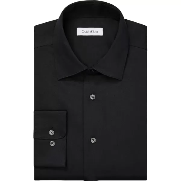 Calvin Klein Mens Regular Fit Stretch Solid Spread CollarDressShirtBlack