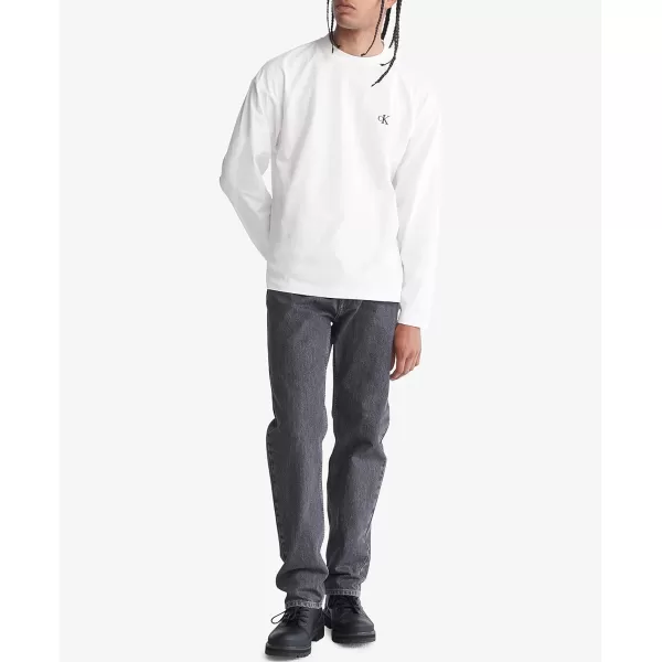 Calvin Klein Mens Relaxed Fit Archive Logo Crewneck Long Sleeve TeeBrilliant White