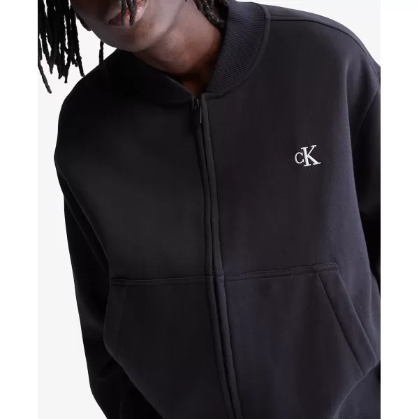 Calvin Klein Mens Relaxed Fit Archive Logo Fleece Bomber JacketBlack Beauty